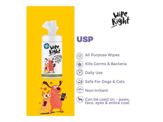 Captain Zack Wipes Right Anti-Bacterial With Aloe Vera Vitamin E & Tea Tree Oil For Dogs & Cats